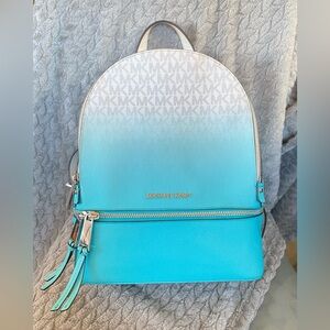MICHAEL KORS Rhea Ombré Monogram Zip Leather Backpack - Ocean Blue